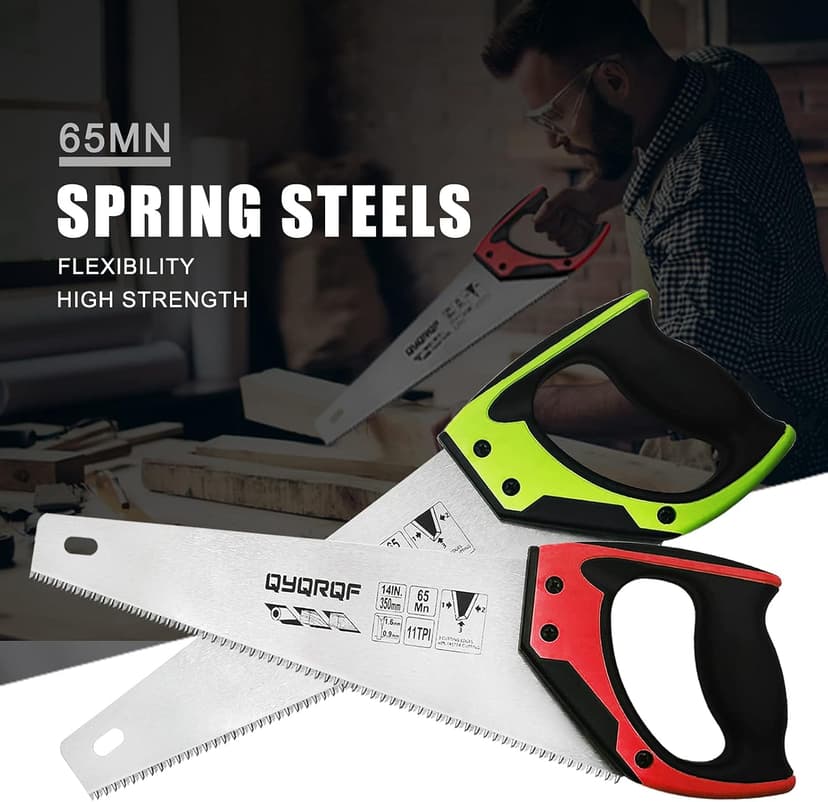 14 in. Pro Hand Saw, 11 TPI Fine-Cut Soft-Grip Hardpoint Handsaw Perfect for Sawing, Trimming, Gardening, Cutting Wood, Drywall, Plastic Pipes, Sharp Blade, Ergonomic Non-Slip Handle (green)