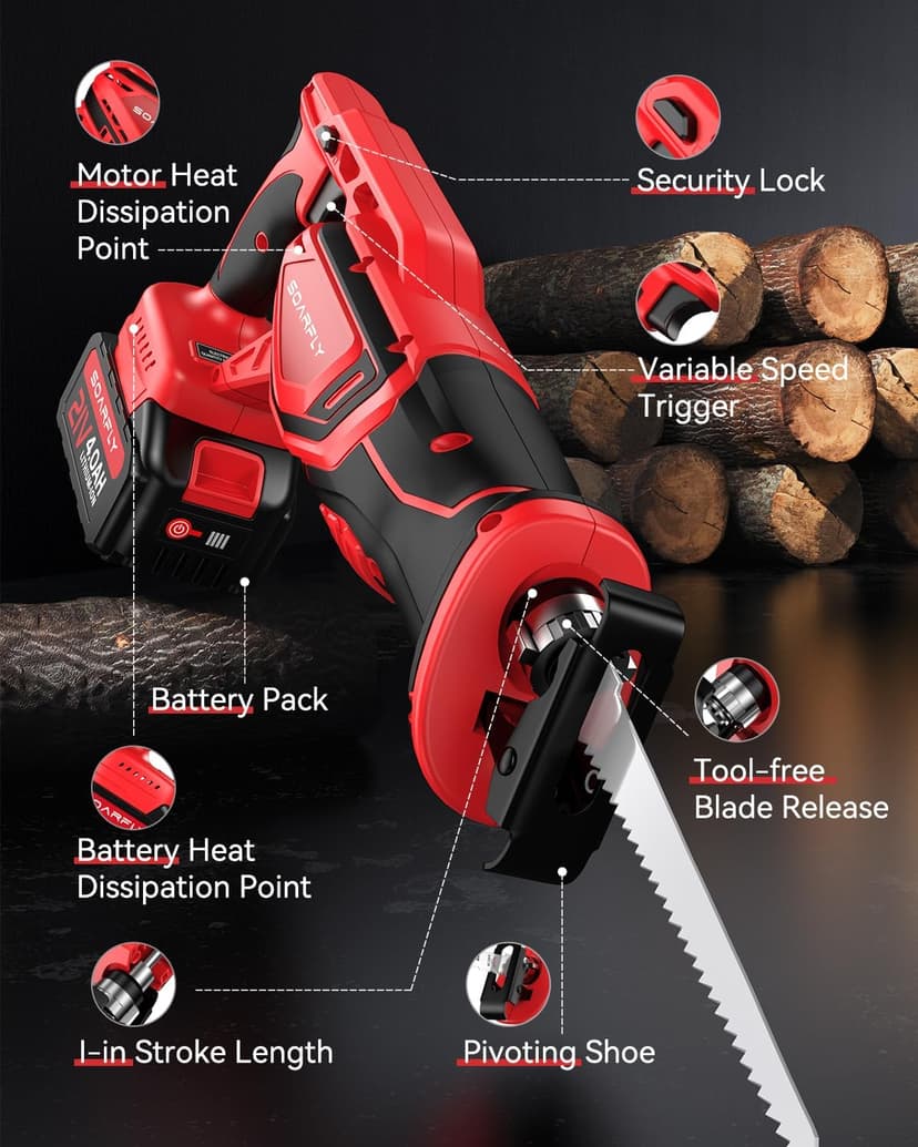 Cordless Reciprocating Saw 21V Brushless Motor with 2x4.0Ah Batteries, 3500 SPM High-Speed Cutting, 8 Premium Blades for Wood, Metal, PVC Pipe, Lightweight & Professional Power Tool