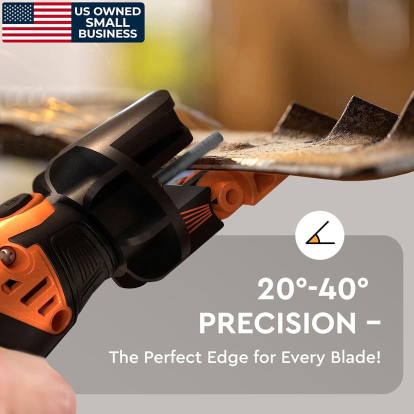 Sharp Pebble Cordless Lawn Mower Blade Sharpener – Adjustable 20°- 40° Angle Guide-Rotary Tool with Replaceable Sharpening Wheel Bits & Fast Rechargeable Battery – Effortless Precision for Lawn Care