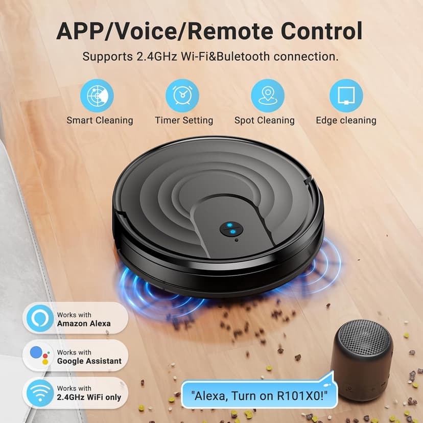 Robot Vacuum and Mop Combo 5000Pa 650mL 2 in 1 Mopping Robot Vacuum Cleaner Schedule WiFi/Alexa/App Smart Self-Charging Robotic Vacuum Ultra-Slim Quiet Tangle-Free Ideal for Hard Floor Pet Hair Carpet