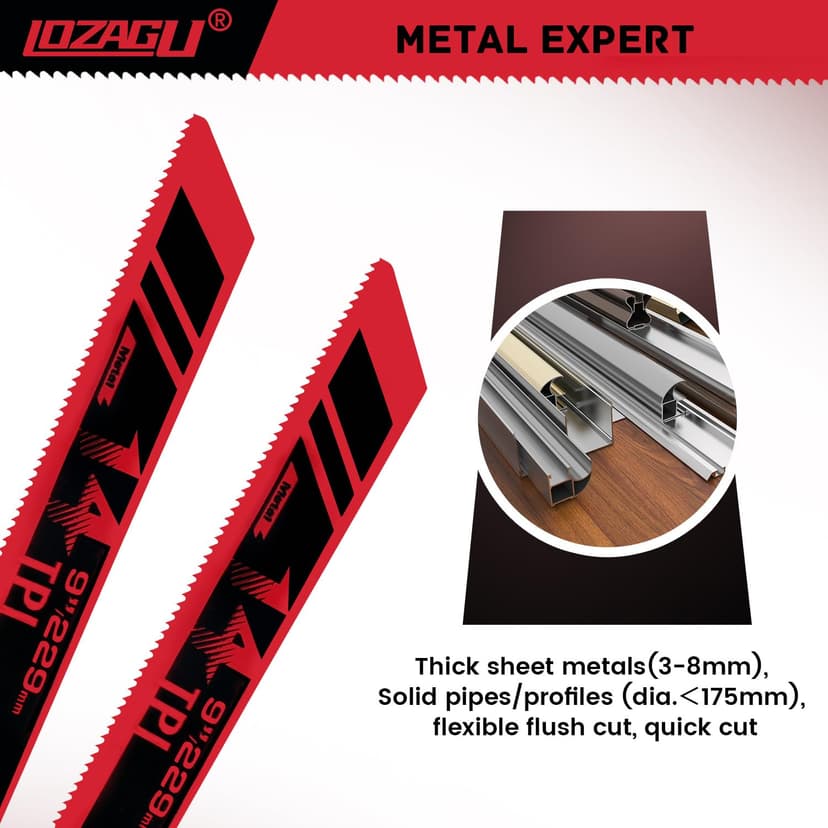 6-Piece Metal Reciprocating Saw Blades, 9"/229mm 14TPI Bi-Metal Sabre Saw for Metal Pipe, Sheet, Rebar