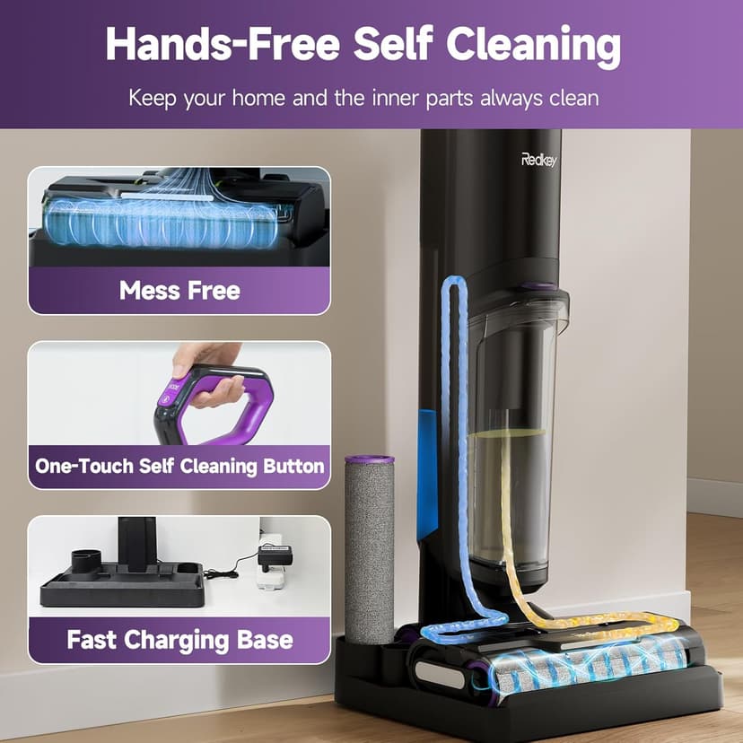 W15 Wet Dry Vacuum Cleaner, 3-in-1 Cordless Vacuum Mop with Self-Washing, 35min Runtime, Self Propelled, 0.2in Edge Cleaning, 910ML Large Clean Water Tank, Powerful Suction For Hard Floor Pet Hair