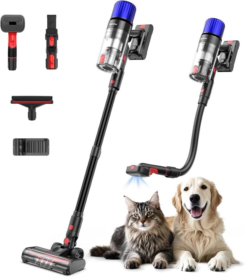 Cordless Vacuum Cleaner, Stick Vac Specifically Handling Pet Hair, Up to 50 Minutes, 500W Powerful Suction, Rechargeable, Lightweight for Carpet, Hard Floor, Deep Dark