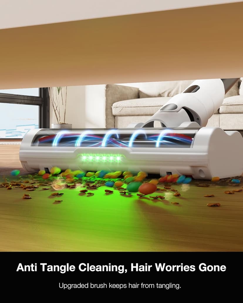 Cordless Stick Rechargeable Vacuum Cleaner, Lightweight, 55min Runtime, 9 in 1 Powerful Suction, Self Standing, Anti Tangle LED Headlight, Ideal for Carpets, Hardwood Floors, Pet Hair, and Home