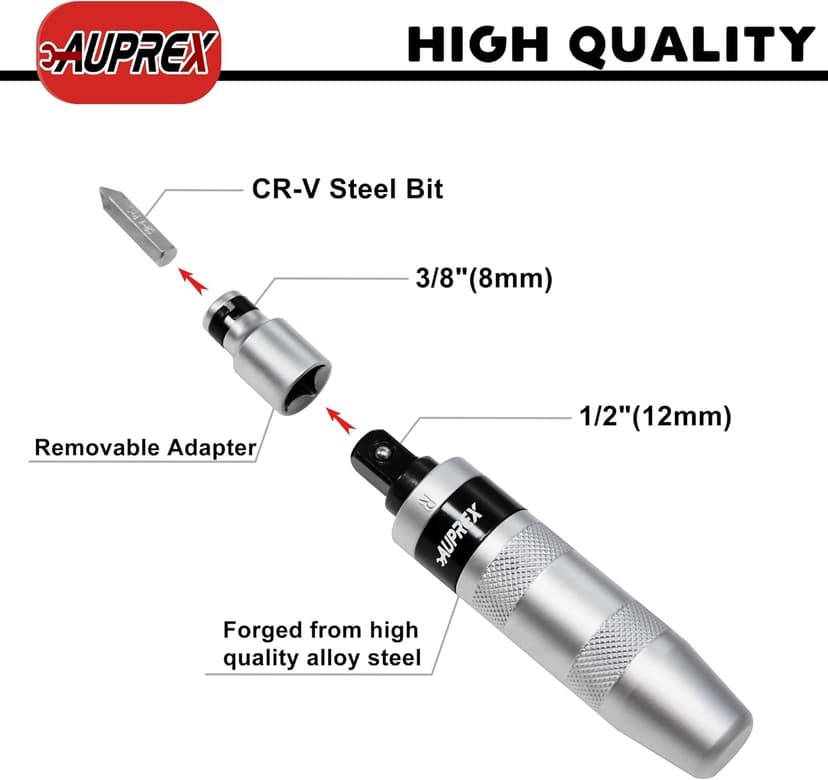 Manual Impact Screwdriver, 1/2” Reversible Hand Impact Driver Set, Hammer Screwdriver with 12-Piece CR-V Slotted, Phillips, Hexagonal Bits Set for Removing Rusted Fasteners or Frozen Bolts