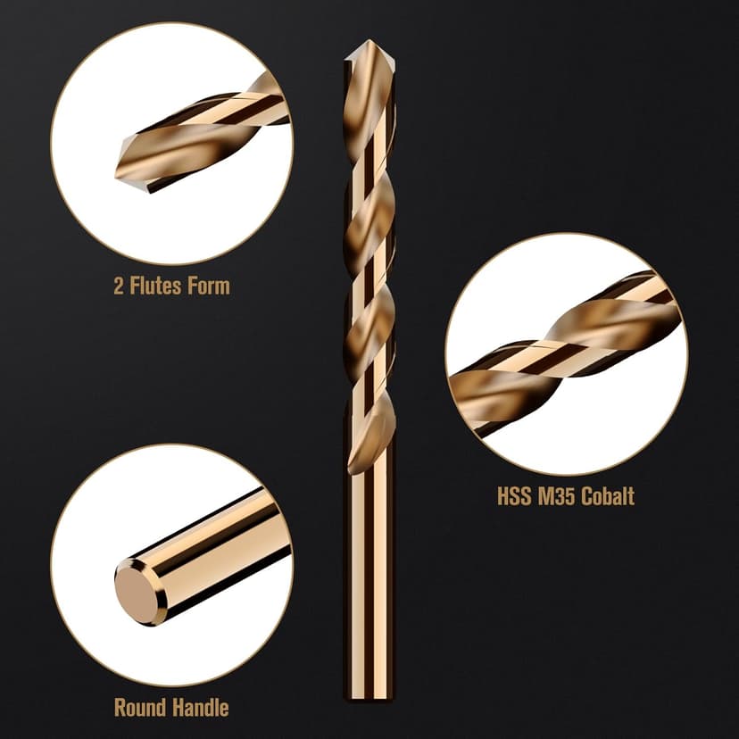 Cobalt Drill Bit Set, 115Pcs M35 High Speed Steel Bits for Hardened Metals, Stainless Steel, Cast Iron and Wooden Plastics, with Metal Index Storage Box