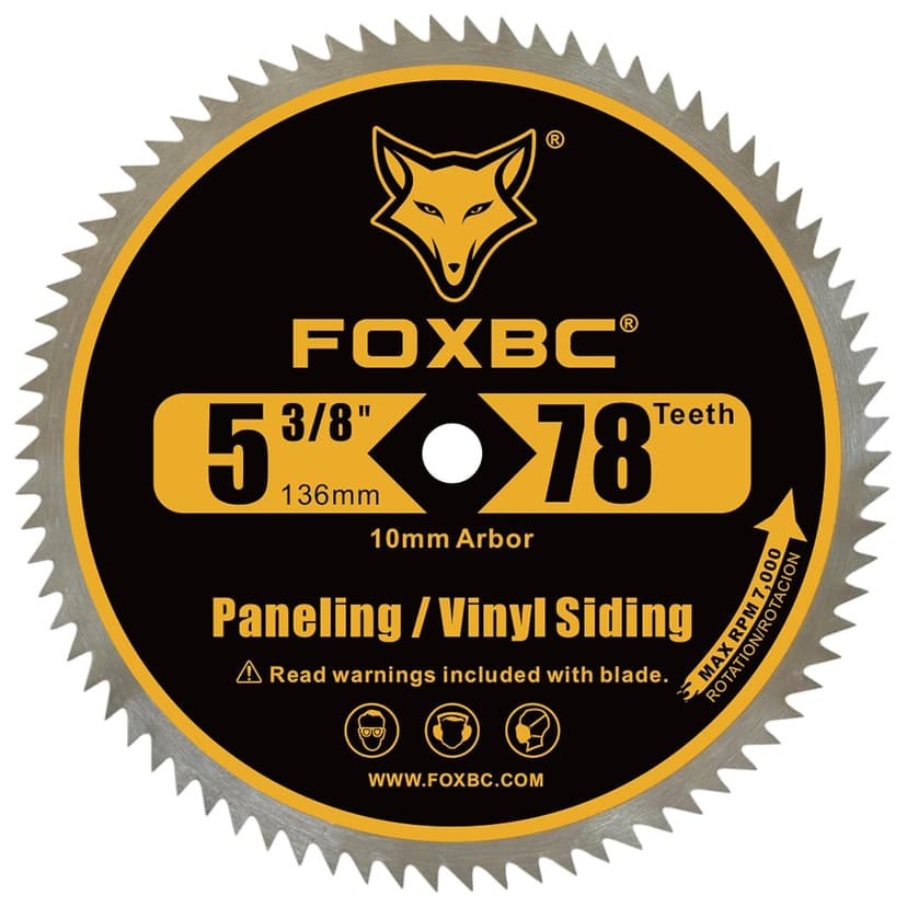 FOXBC 5 3/8 Inch Circular Saw Blade 78 Tooth for Paneling, Plastics, Vinyl Siding Cutting with 3/8" (10mm) Arbor, Replacement for DeWalt DW9053-3 Pack