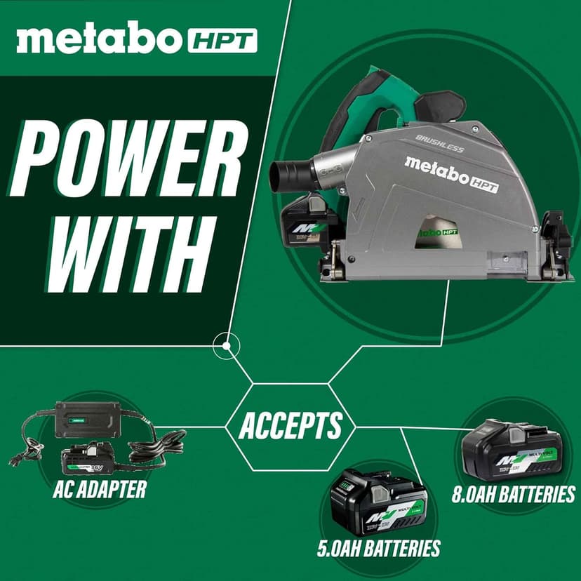 Metabo HPT 36V MultiVolt 6-1/2" Cordless Track Saw Kit, Adjustable Bevel -1 to 46°, Over 2-1/2" Cutting Depth, Lightweight Design, Includes 4.0Ah Metabo Battery and Rapid Charger, C3606DPA