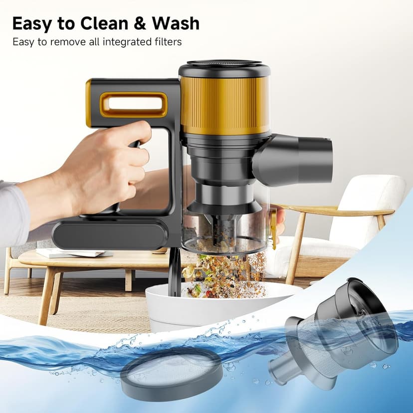 Cordless Vacuum Cleaner, 8 in 1 Powerful Stick Vacuum with 45min Runtime, Anti-Tangle Vacuum Cleaners for Home, Lightweight Handheld Wireless Vacuum for Hardwood Floor Carpet pet Hair, Gold