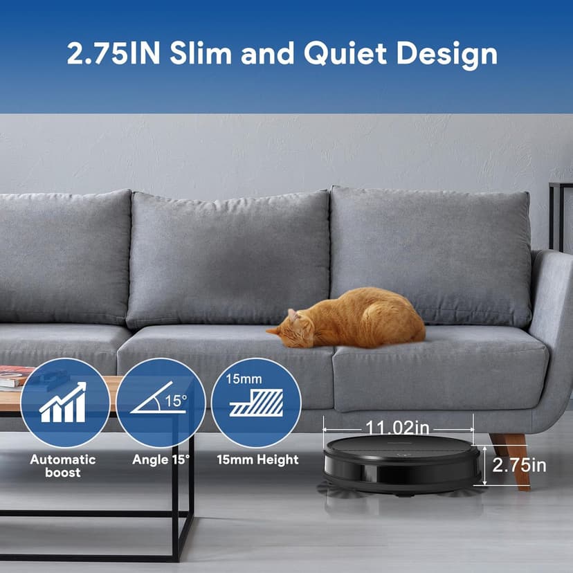 Bagotte Robot Vacuum and Mop, BG550Pro Robotic Vaccum with 550ml Large Dust Bin, Zigzag Efficient Navigation, 2.75'' Slim Design, Automatic Robotic Vacuum Cleaner for Pet Hair, Hard Floor, Carpet
