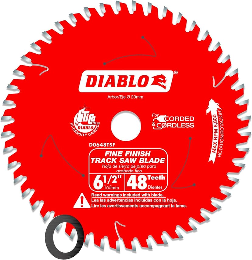 Diablo Track Circular Saw Blade for Fine Finish and Plywood - Ideal for Finish Carpenters, Installers and Remodelers - 6-1/2" Diameter, 48-Teeth, 8,800 Max RPM - D0648TSF