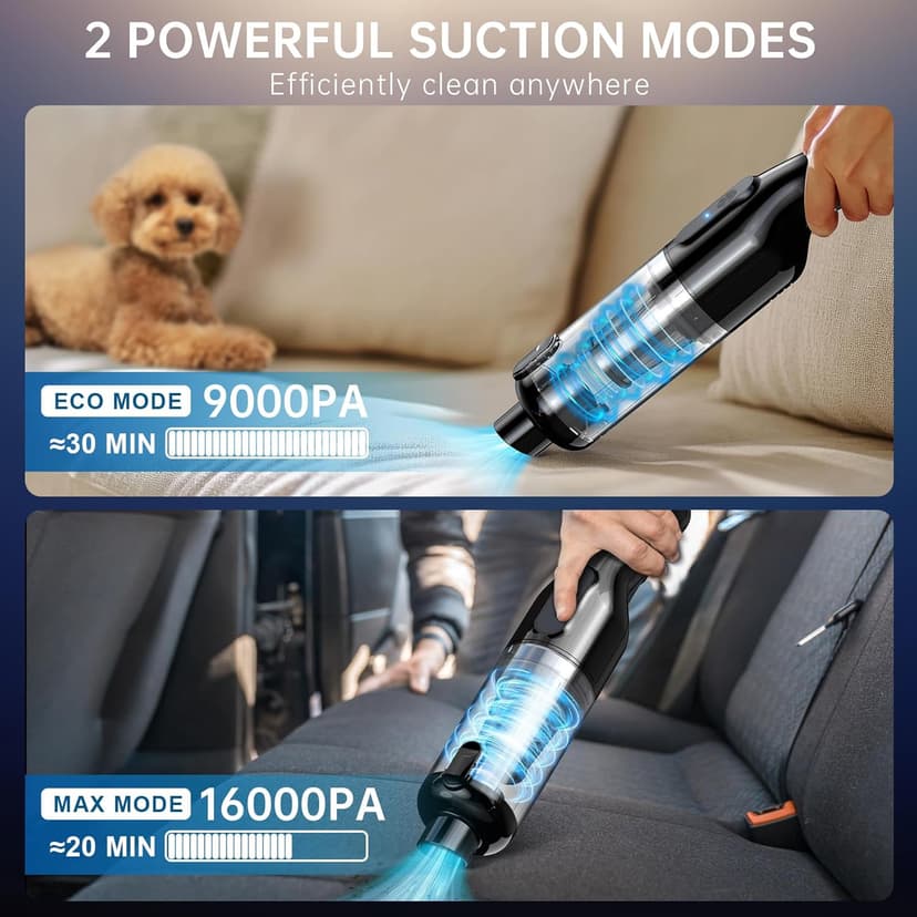 Handheld Vacuum Cordless, Portable Car Vacuum with 16000Pa Powerful Suction, Ultra-Lightweight 1.3lbs, Brushless Motor, Multiple Accessories for Home Office Car Pets Cleaning