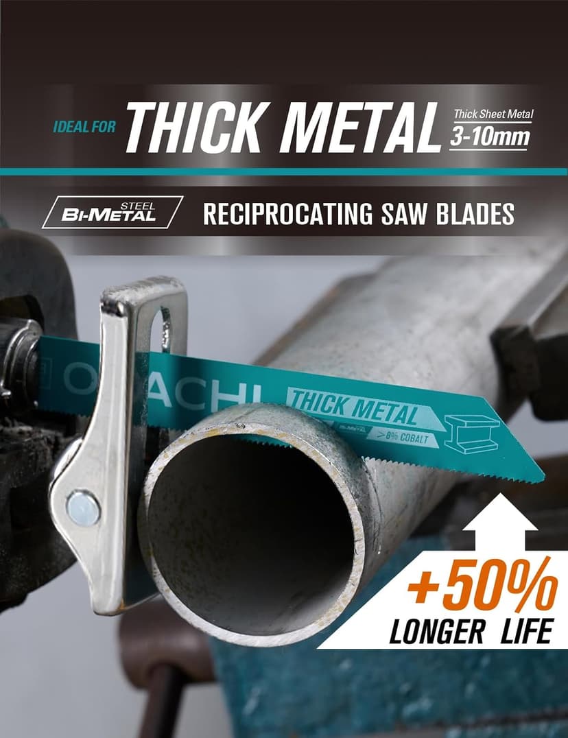 ODACHI Heavy Metal Cutting Reciprocating Saw Blades 9 Inch 14TPI Sawzall Blades for Pipe, Sheet, Rebar, Bi-Metal Sabre Saw Blades High Wear Resistance for Cutting 5 Pack