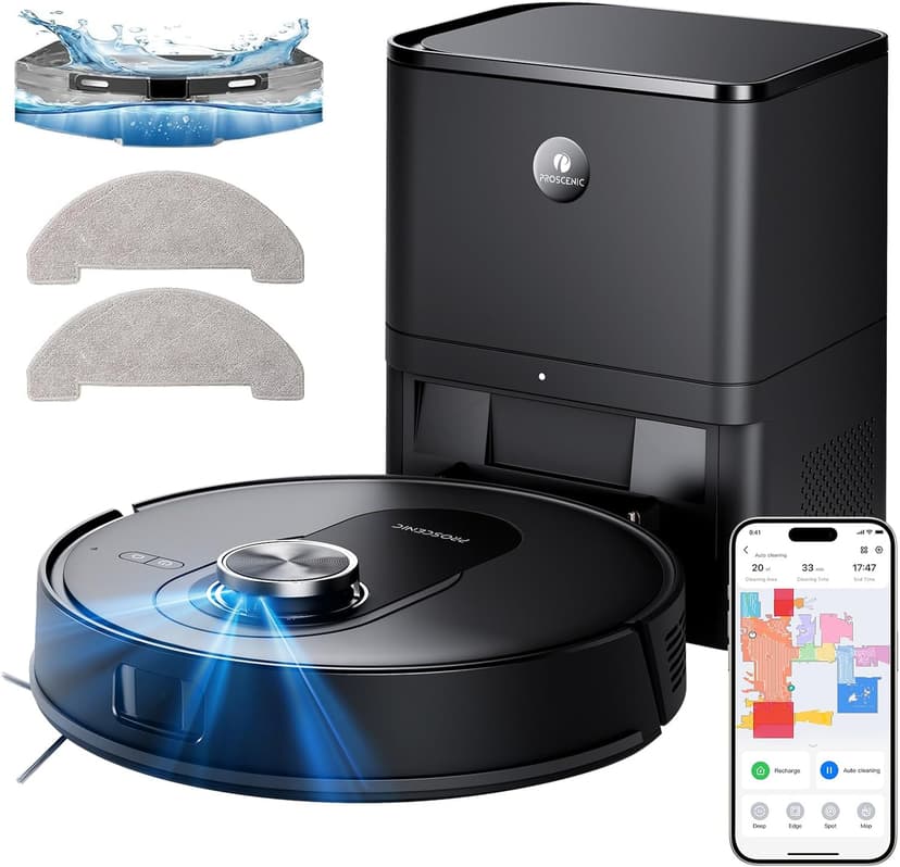 Proscenic Q8 Max Robot Vacuum and Mop with Self Emptying for 60 Days, 5,000 Pa Suction, LiDAR Navigation with Home Mapping, 200 Min Run, Auto Self-Charging, WiFi APP Control for Floor