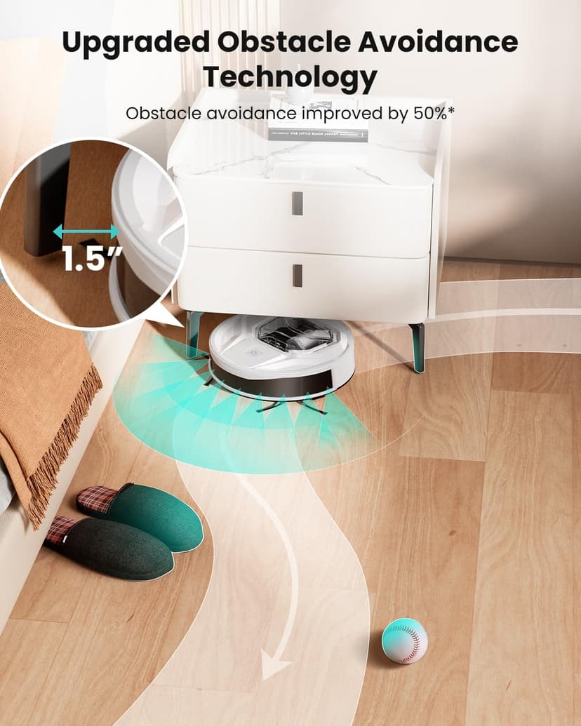 Lefant M320 Robot Vacuum with Mop Combo, 6500Pa Powerful Suction, 210 Mins Runtime, Slim, 800ml Visible Dustbin, Carpet Detection, Alexa Voice Control, Ideal for Hard Floor and Pet Hair, White