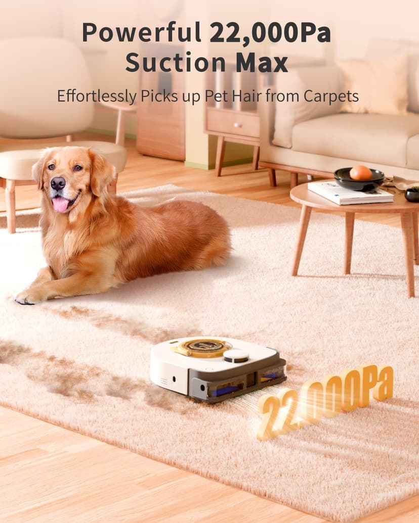 Robot Vacuum Cleaner, 22,000Pa Ultra-Strong Suction - Automatic Robot Vacuum for Pet Hair & Carpets, Tangle-Free Cleaning, Smart Mapping with LiDAR Navigation, App Controlled Vacuum Robot