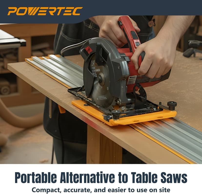 POWERTEC 53 Inch Circular Saw Track Guide Rail System – Precision Rip-Cut and Cross-Cut Guide for Sheet Goods, Plywood, Panels, and DIY Woodworking (72094)