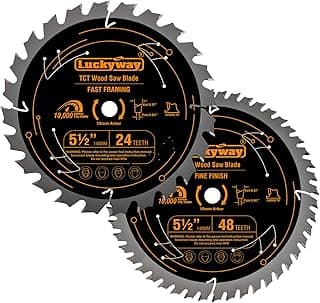 Luckyway 5-1/2 Inch Circular Saw Blade (10mm Arbor), with Carbide Tip Teeth 24T Framing & 48T Fine Finish for Cutting Wood Plywood MDF Plastic Veneer Lumber Laminate