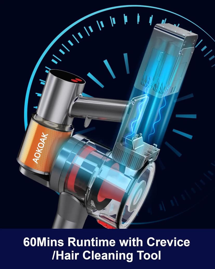 Cordless Vacuum Cleaner with 45Kpa 550W, 60 Mins Runtime Stick Vac with Anti-Tangle Design, Self-Standing, LED Screen, Lightweight Vacuum Cleaners for Home, Pet Hair, Carpet and Hardwood Floor