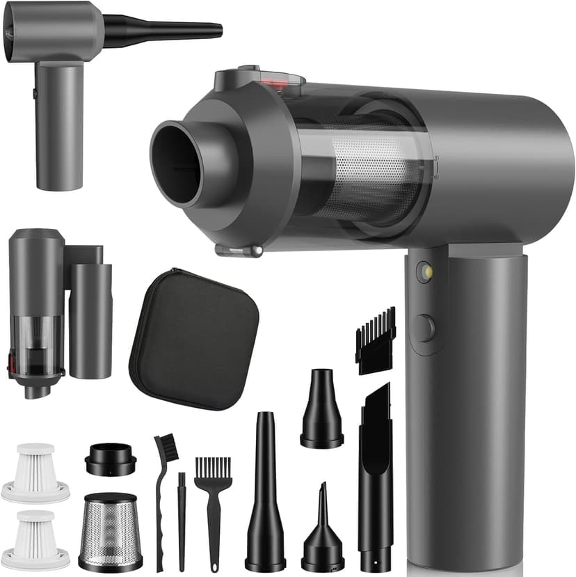 Car Vacuum Portable Cordless with 16000PA Ultra Suction 4-in-1 Foldable ​Air Duster & Brushless Motor Rechargeable Handheld Vacuum for Pet Hair, Car Seats, Home & Office Cleaning