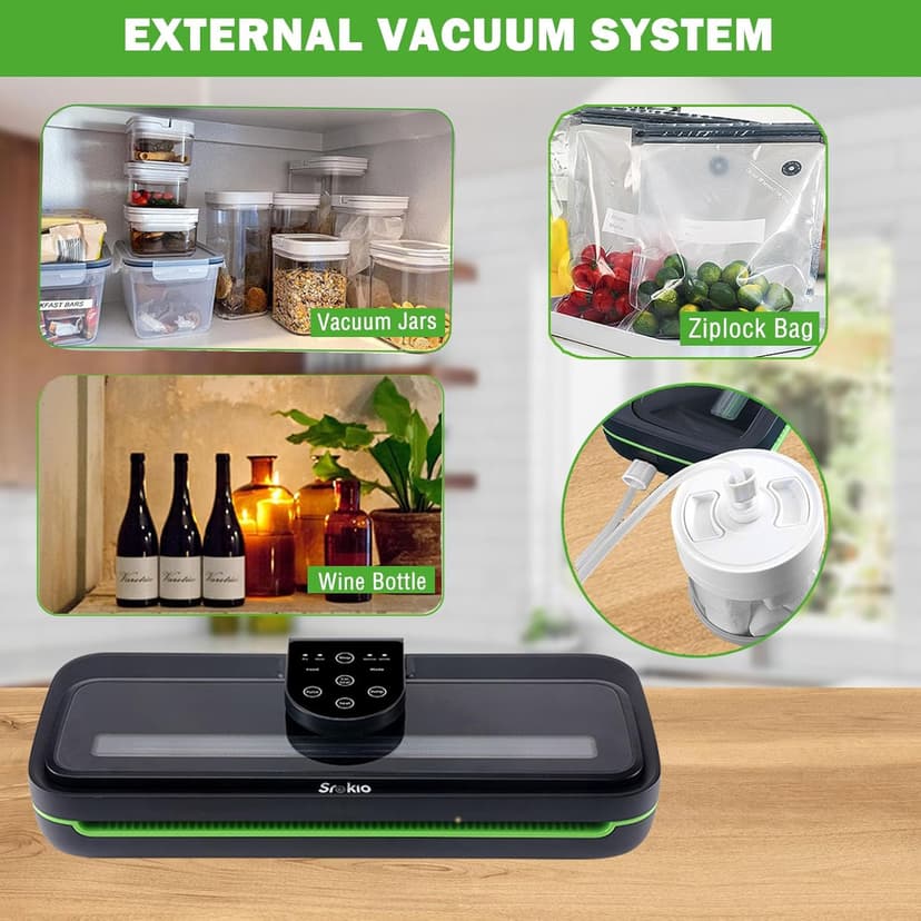 85kpa Food Vacuum Sealer Machine,Vacuum Sealer For Food with Cutter, Full Automatic Bag Sealer,Dry Moist Fresh Modes,10 Pre-cut Bags and Accessory Hose,Black