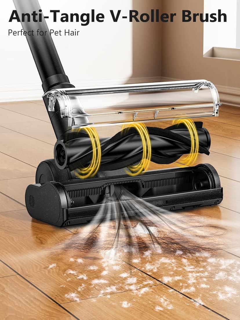 Cordless Vacuum Cleaner, 46KPa/500W Stick Vacuum with 55 Mins Runtime, Self-Standing Vacuum Cleaner for Home, LED Display, Anti-Tangle Brush, Rechargeable Vacuum for Pet Hair