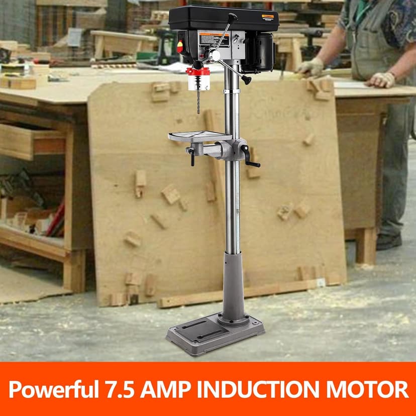 13 in Floor Drill Press, 7.5 Amp 120V, 288-3084 RPM Variable Speed Cast Iron Bench Drill Press, 0-45°Tilting Worktable, Tabletop Drilling Machine for Wood Metal