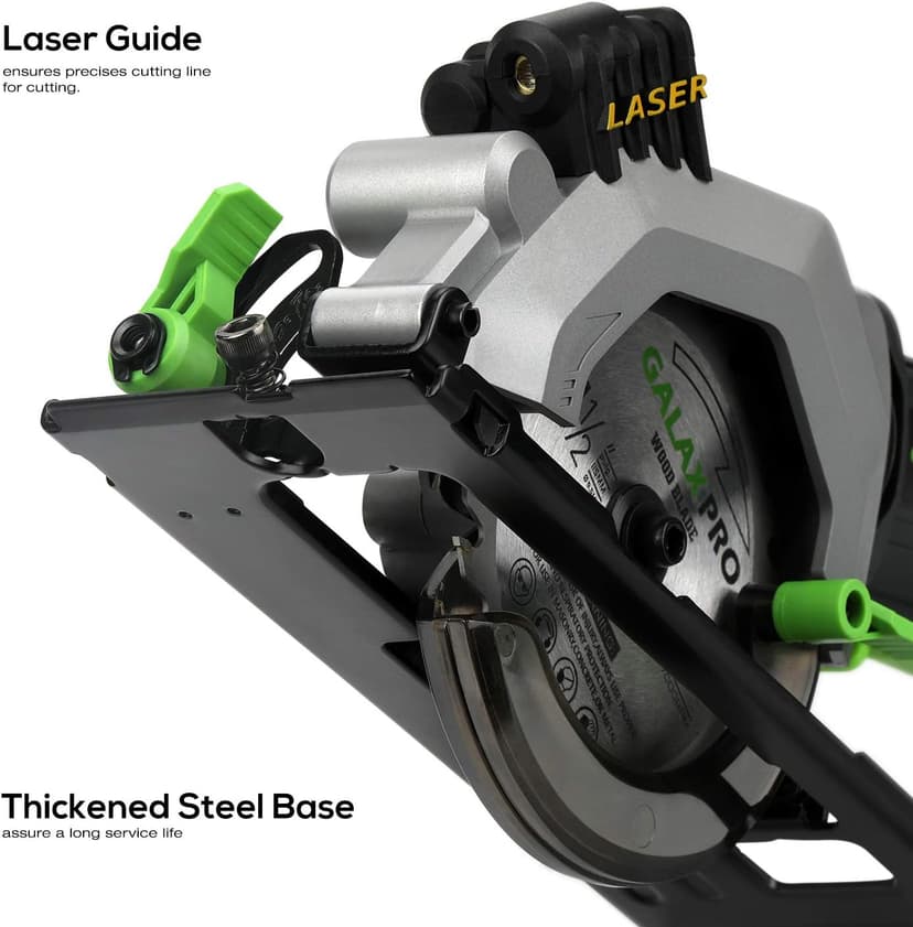 GALAX PRO Mini Circular Saw, DC20V 4-1/2" Cordless Circular Saw with 2.0Ah battery, Laser Guide, Rip Guide, 2 Pcs Blades(24T+ 60T), 3400RPM, Max Cutting Depth 1-11/16"(90°), 1-1/8"(45°)