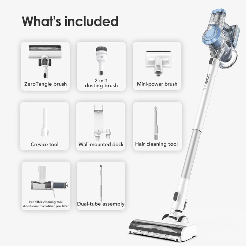 Tineco Floor ONE S3 Cordless Hardwood Floors Cleaner Lightweight Wet Dry Vacuum Cleaners A11 Pet Cordless Stick Vacuum Cleaner, Lightweight with ZeroTangle Brush Powerful Handheld Vacuum