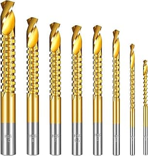 8 Pack Titanium Coated HSS Twist Drill Bits, 3-10mm Serrated Side Cutting Drill Bit, Hex Shank Serrated Cutting Drill Bits, Drill Bit Woodworking Tools, Hole Holesaw Tool for Plastic Metal Wood Hole