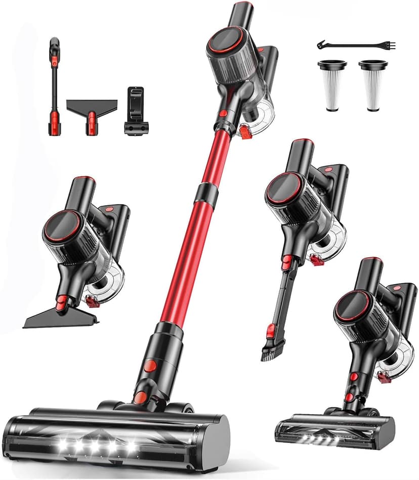 Cordless Vacuum Cleaner, 40Kpa 8-in-1 Vacuum Cleaners for Home, 45Mins Runtime Anti-Tangle Stick Vacuum with LED Display, 3 Modes Suction, Lightweight Vacuum for Hardwood Floor/Carpet/Pet Hair