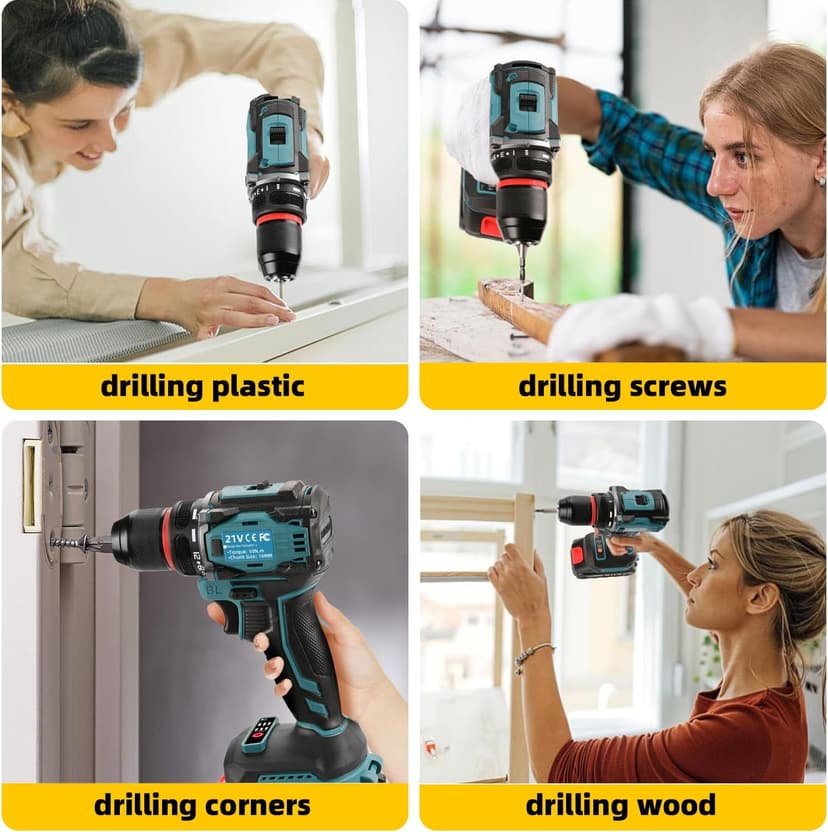 21V Cordless Power Drill/Driver Set, Electric Power Drill Set with 2 Battery & Charger, 3/8” Keyless Chuck, 2 Variable Speed, 28-Piece Kit Power Drill Drivers for Home Use