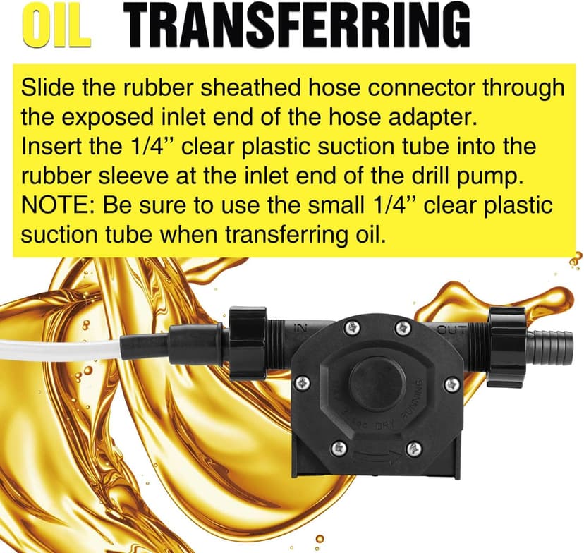 Self-Priming Mini Hand Water Transfer Drill Pump Kit with Water Hose & Oil Hose for Home Water Oil Fluid Transfer