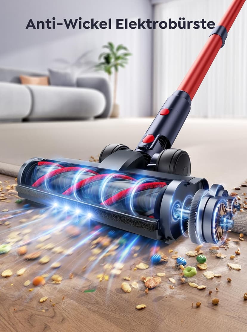 Cordless Vacuum Cleaner 45000Pa/550W/60 Min, Cordless Vacuum Cleaner with Storage Function, Wall Bracket with Integrated Charging Station, Super Quiet Battery Vacuum Cleaner for Hard Floors