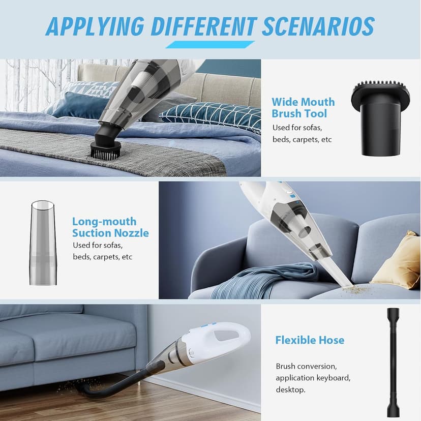 Handheld Vacuum Cordless,Car Hand Cordless Rechargeable,Dust Busters Cordless Rechargeable with LED Light/Multi Accessories,1.6lbs Car Mini Portable Vacuum Cleaner for Home Office Car Pet