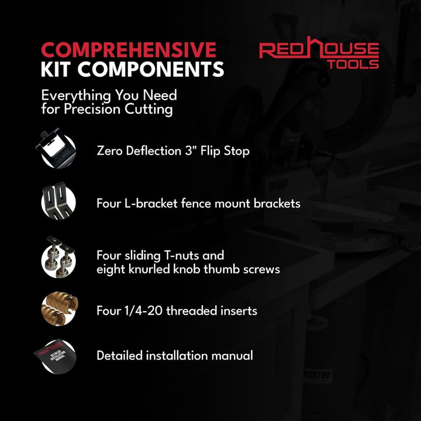RedHouse Tools Precision Miter Station Fence Kit, 24 or 36-Inch Adjustable T-Track System, Aluminum Construction (36")