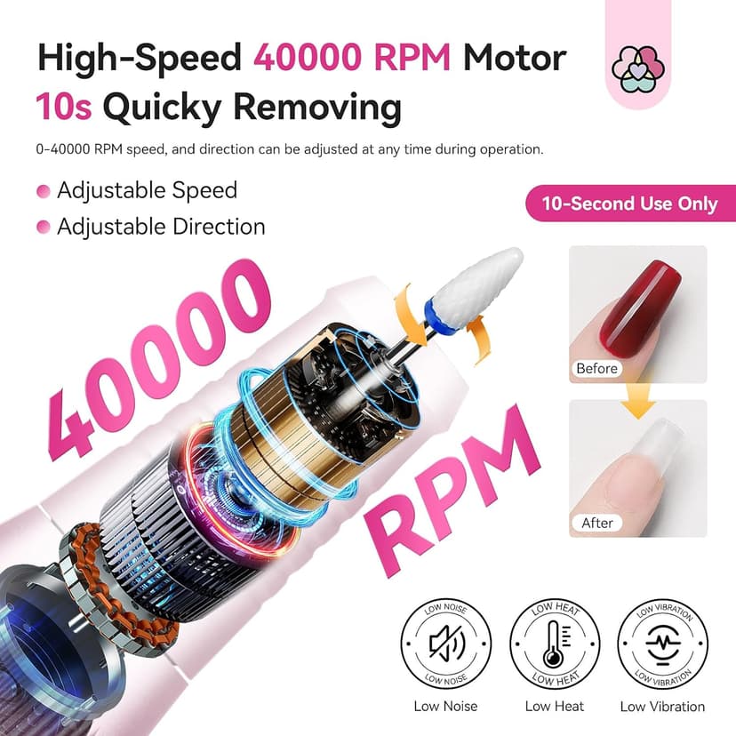 SAVILAND Professional Nail Drill 40000 RPM: Portable Diamond Nail Drill Kit Rechargeable 4000 mAh Electric Nail File for Thick Acrylic Nails with Ceramic Nail D rill Bits Sanding Bands Nail Tech Salon