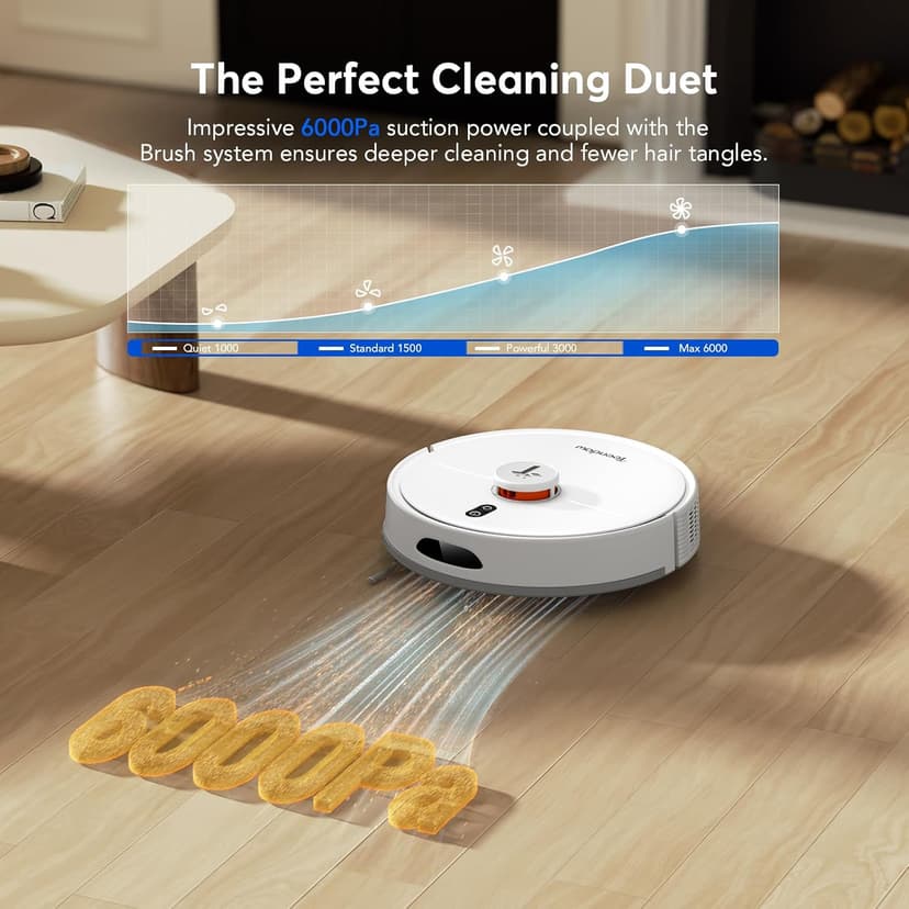 D20S Max+ Robot Vacuum and Mop, Specifically Handling Pet Hair Design, 6000Pa Max Suction, with Self-Empty Dock, 10 Weeks Hands-Free Cleaning, PreciSense LiDAR Navigation, App & Voice Control