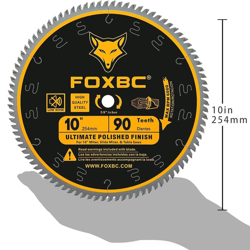 FOXBC 10 Inch Saw Blade 90-Teeth Ultimate Polished Finish Saw Blade for Wood, 5/8-Inch Arbor