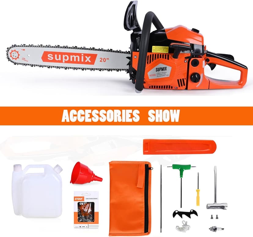 62cc Gas Chainsaw 20 Inch Gas Powered Chainsaws 2-Cycle Petrol Handheld Gasoline Chain Saw Power Saws for Cutting Wood Tree Trimming