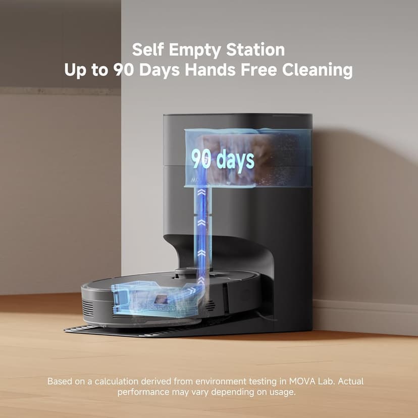 Mova S10 Plus Robot Vacuum with Self-Empty Dock, 7000Pa Suction, Liftable Brush, Hands-Free Cleaning for up to 90 Days with 4L Dust Bag, PreciSense LiDAR Navigation, App & Voice Control