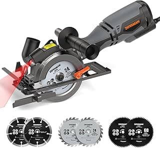 DOVAMAN Circular Saw, 5.8A 4-1/2" Circular Saw w/Laser, Metal Auxiliary Handle, 6 Blades (4½", 4¾"), Cutting Depth 1-11/16" (90°), 1-3/8" (45°), Ideal for Wood, Soft Metal, Plastic, Tile - MCS01A