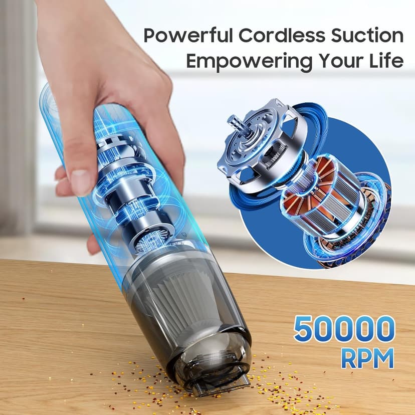 Handheld Vacuum Cordless, Portable Car Vacuum Cleaner with HEPA Filter, 2 Suction Modes, Mini Hand Held Vacuum Rechargeable for Car, Home, Office, Desk, Keyboards, Pet Hair (Black)