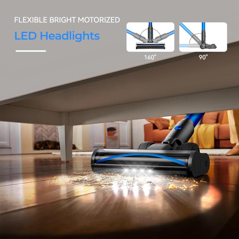FABULETTA Cordless Vacuum Cleaner, Lightweight Vacuum Cleaners for Home with 500W Brushless Motor, Rechargeable Stick Vacuum Up to 55 Mins Runtime, Great for Pet Hair, Carpet, Hard Floor, Deep Blue