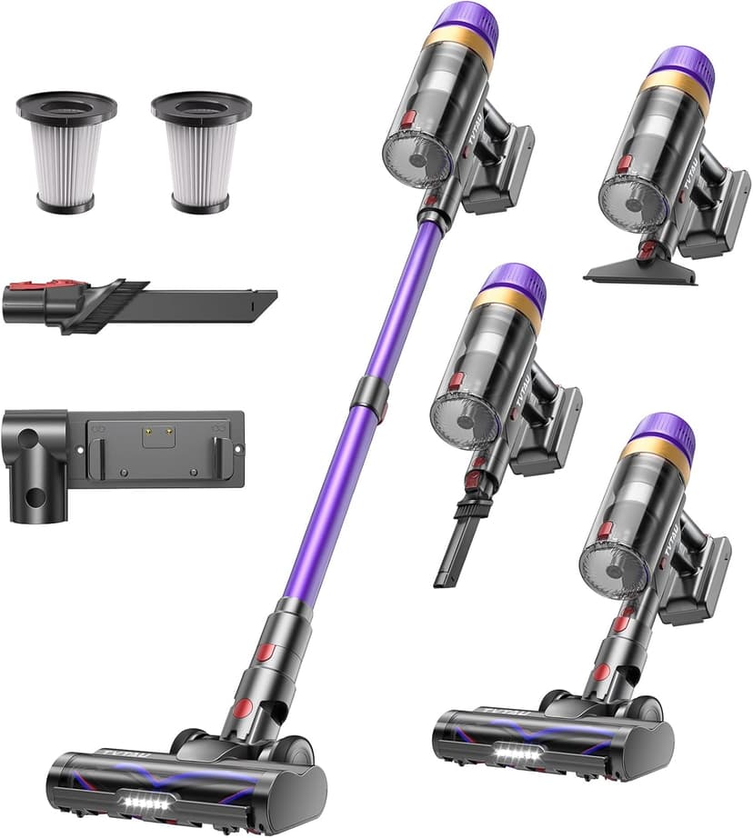 Cordless Vacuum Cleaner, 580W/48Kpa/65Mins Vacuum Cleaners for Home, Self-Standing Stick Vacuum with LED Display & Wall Mount Charging, Anti-Tangle Handheld Vacuum Cordless for Floor/Carpet/Pet Hair
