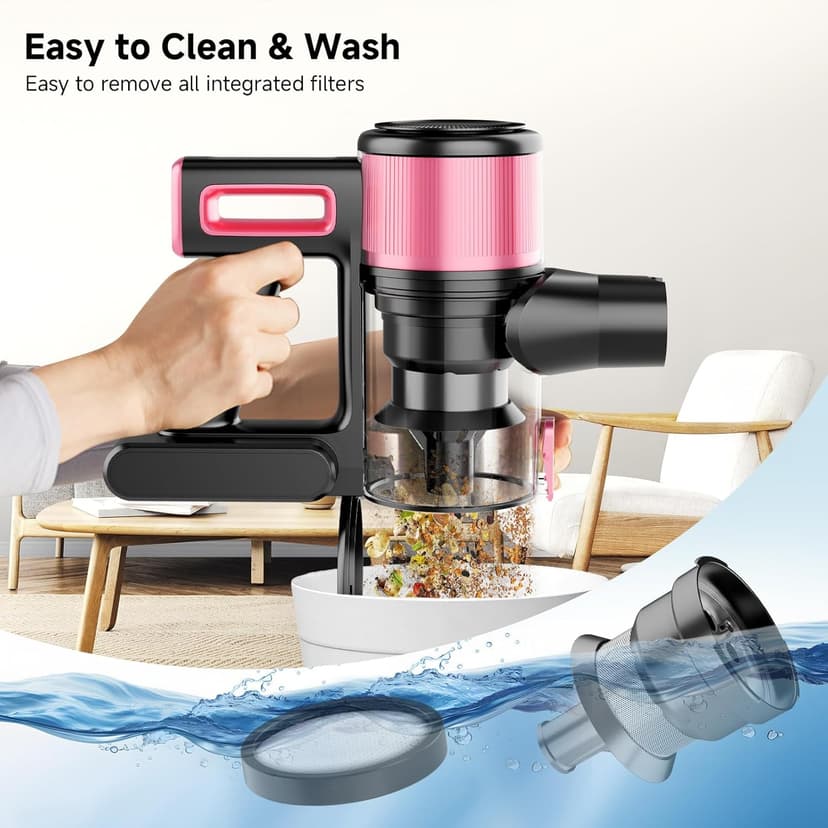 Cordless Vacuum Cleaner, 8 in 1 Powerful Stick Vacuum with 45min Runtime, Anti-Tangle Vacuum Cleaners for Home, Lightweight Handheld Wireless Vacuum for Hardwood Floor Carpet pet Hair, Rose