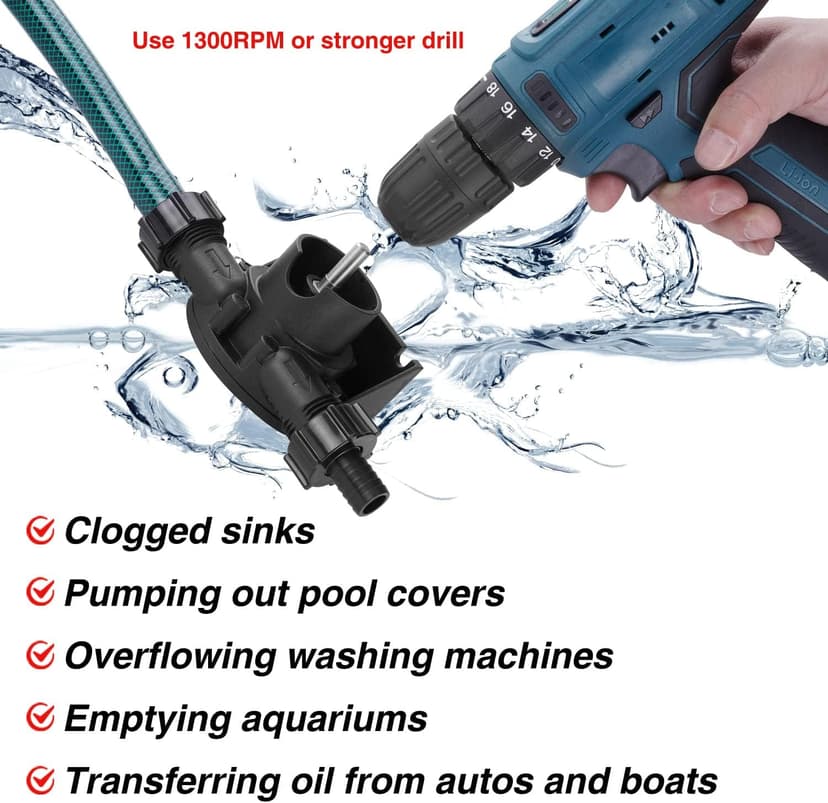 Self-Priming Mini Hand Water Transfer Drill Pump Kit with Water Hose & Oil Hose for Home Water Oil Fluid Transfer