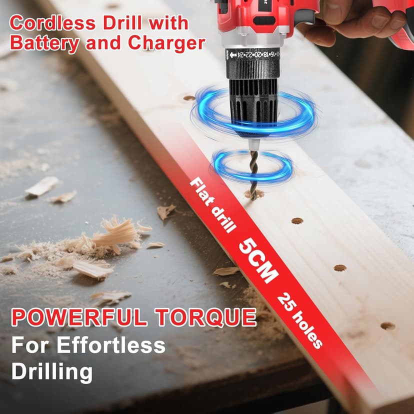 GardenJoy 20v Cordless Drill Set, Power Electric Kit Battery With Charger 30Nm 2-Speed 3/8" Keyless Chuck 24+1 Torque Drill Driver screwdriver Bits with LED Electric Work Light for Women DIY