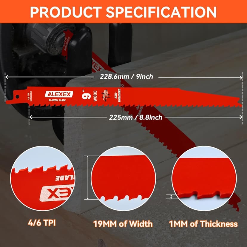 10 Pack 9 Inch 4/6 TPI Reciprocating Saw Blades for Wood and Nail-Embedded Wood Cutting, Bi-Metal Sawzall Blades for Cutting Nail and PVC Pallets etc, for Diablo Sawzall Blades DS0912BW25