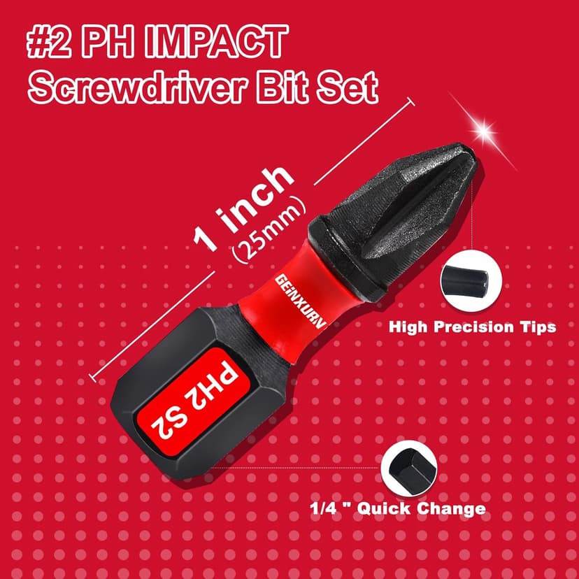 Impact Tough #2 Phillips 1 in. Insert Driver Bits,50Pack PH2 Screwdriver Bits Set with 1Pcs Impact Bit Holder,Bulk